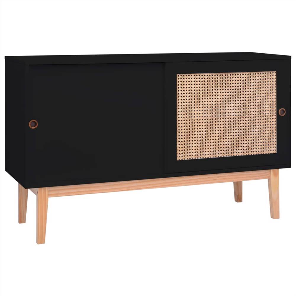 

Sideboard Black 130x40x80 cm MDF and Rattan