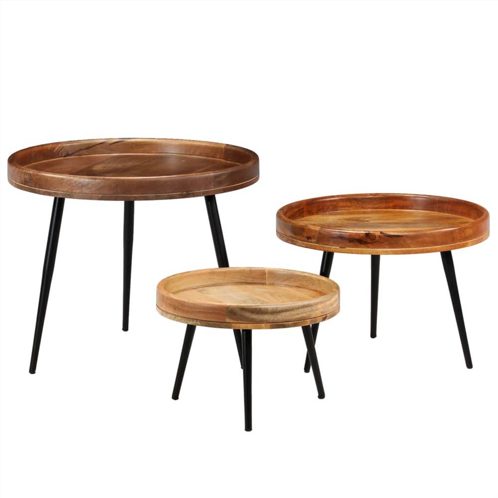 

Table Set 3 Pieces Solid Mango Wood and Steel