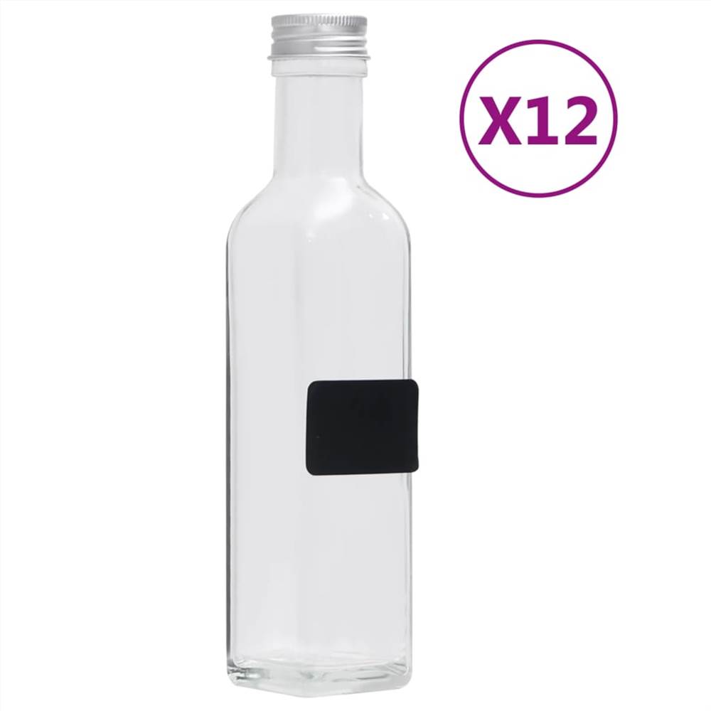 150707 Butelki szklane z zakrętką 12 szt Kwadrat 250 ml