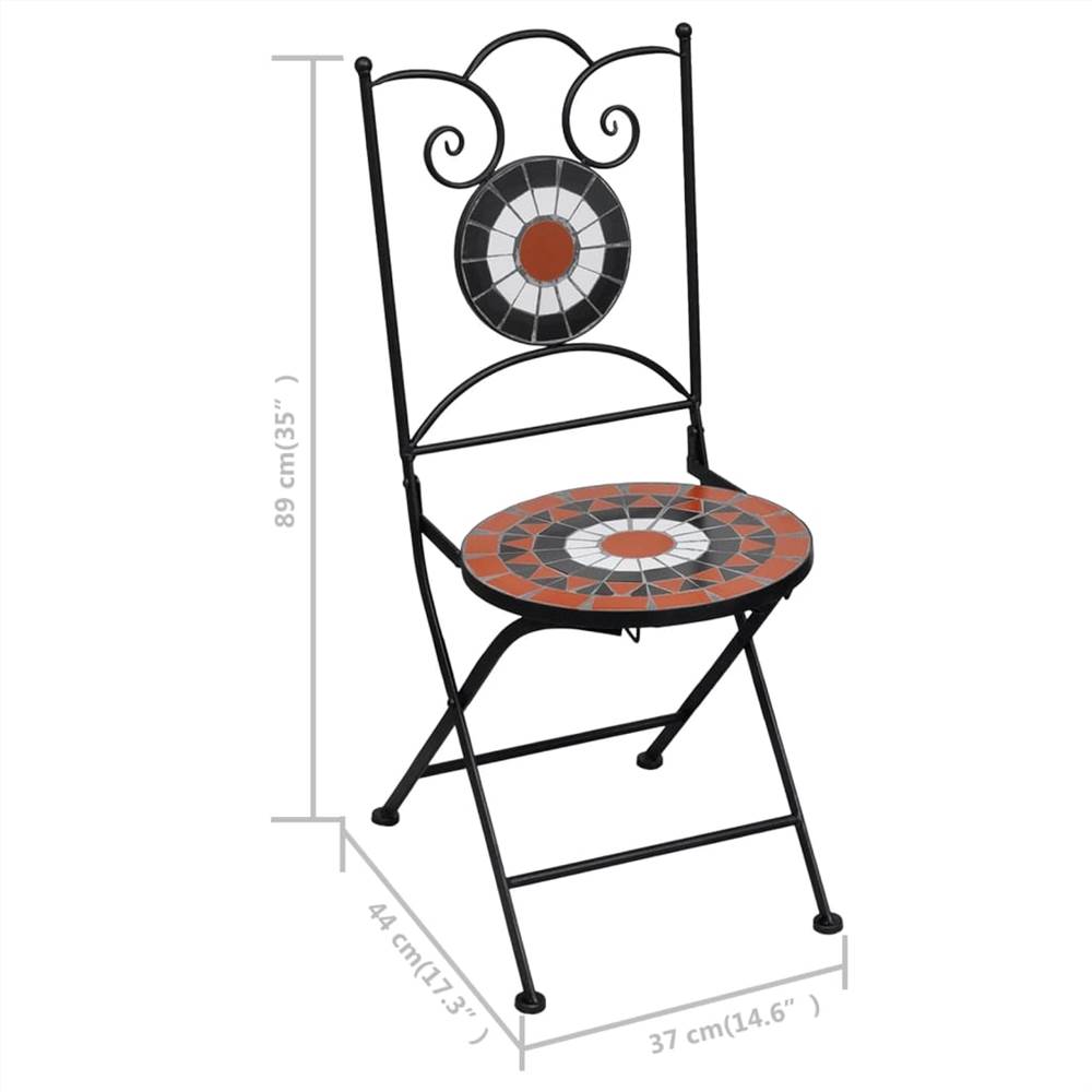 3 Piece Mosaic Bistro Set Ceramic Tile Terracotta and White