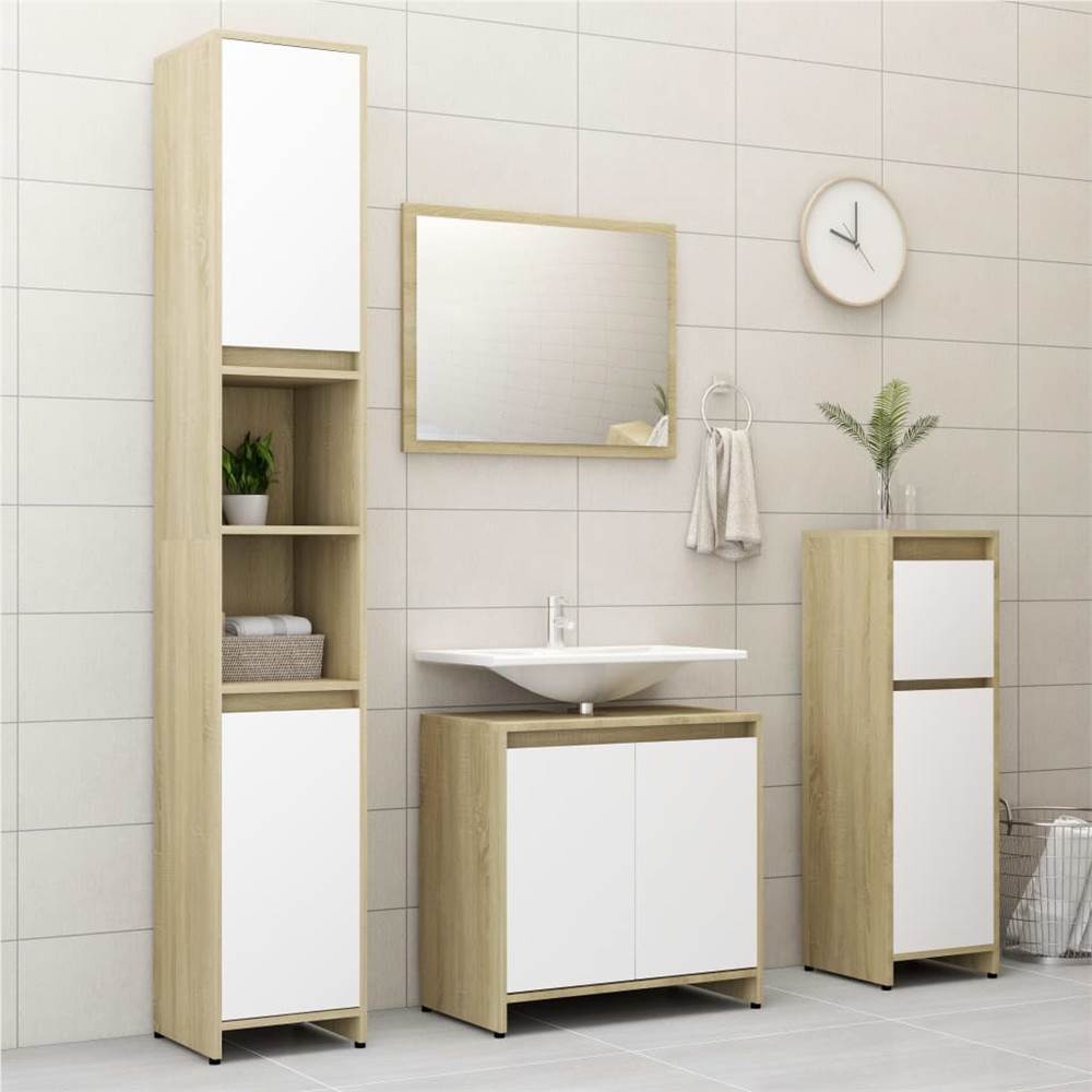 

4 Piece Bathroom Furniture Set White and Sonoma Oak Chipboard