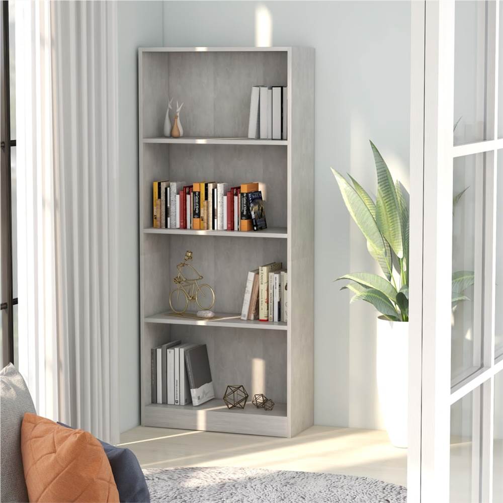 4-Tier Book Cabinet Concrete Grey 60x24x142 cm Chipboard