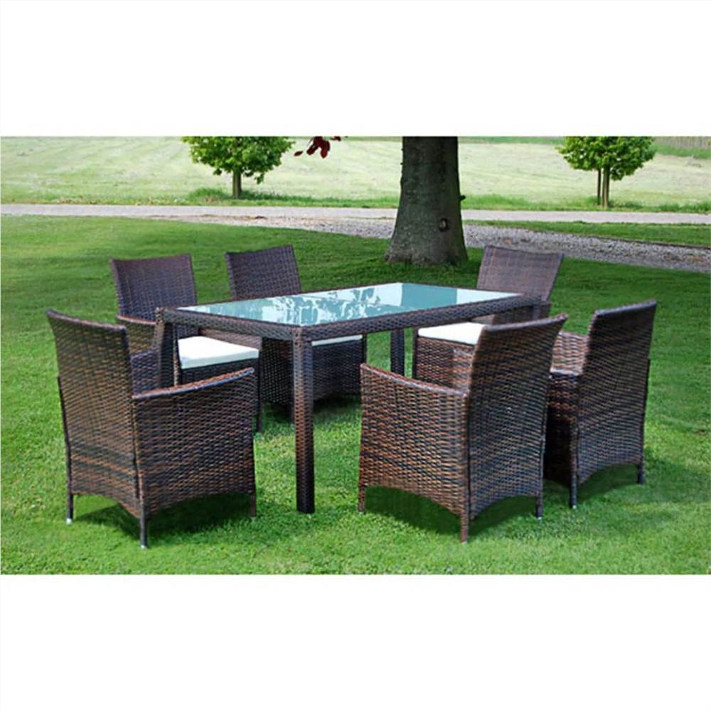 

7 Piece Outdoor Dining Set with Cushions Poly Rattan Brown