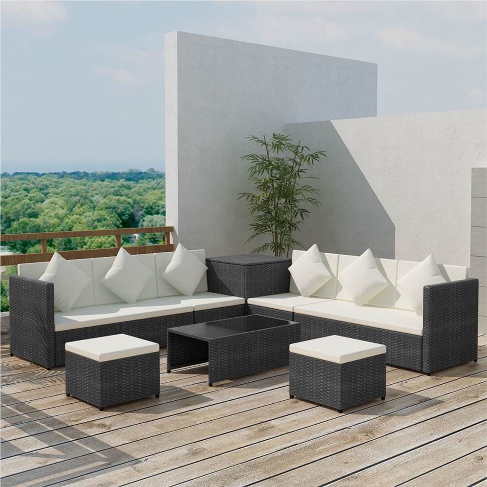 

8 Piece Garden Lounge Set with Cushions Poly Rattan Black