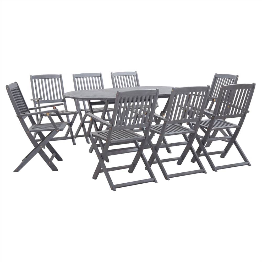 

9 Piece Garden Dining Set Solid Acacia Wood Grey