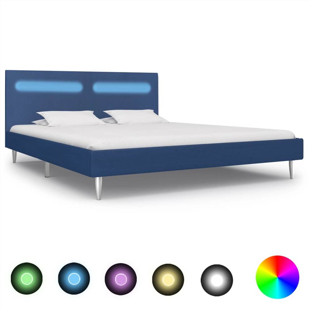 

Bed Frame with LED Blue Fabric 150x200 cm