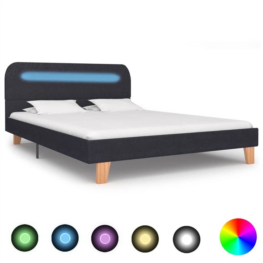 

Bed Frame with LED Dark Grey Fabric 135x190 cm