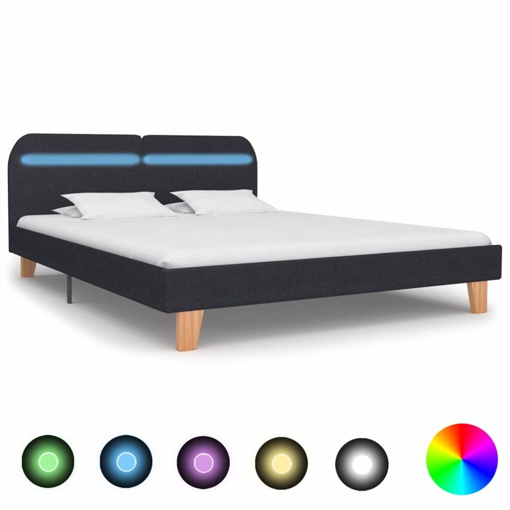 

Bed Frame with LED Dark Grey Fabric 150x200 cm