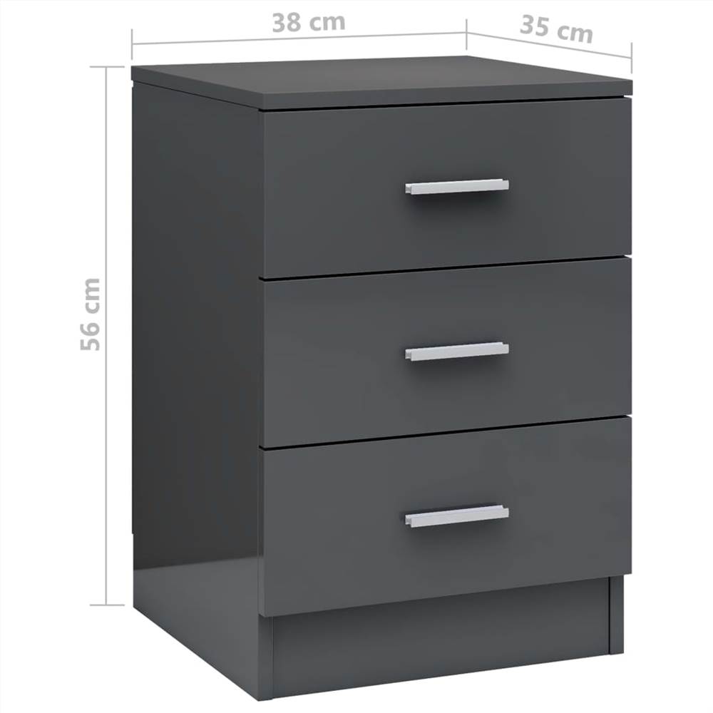 Bedside Cabinets 2 pcs High Gloss Grey 38x35x56 cm Chipboard