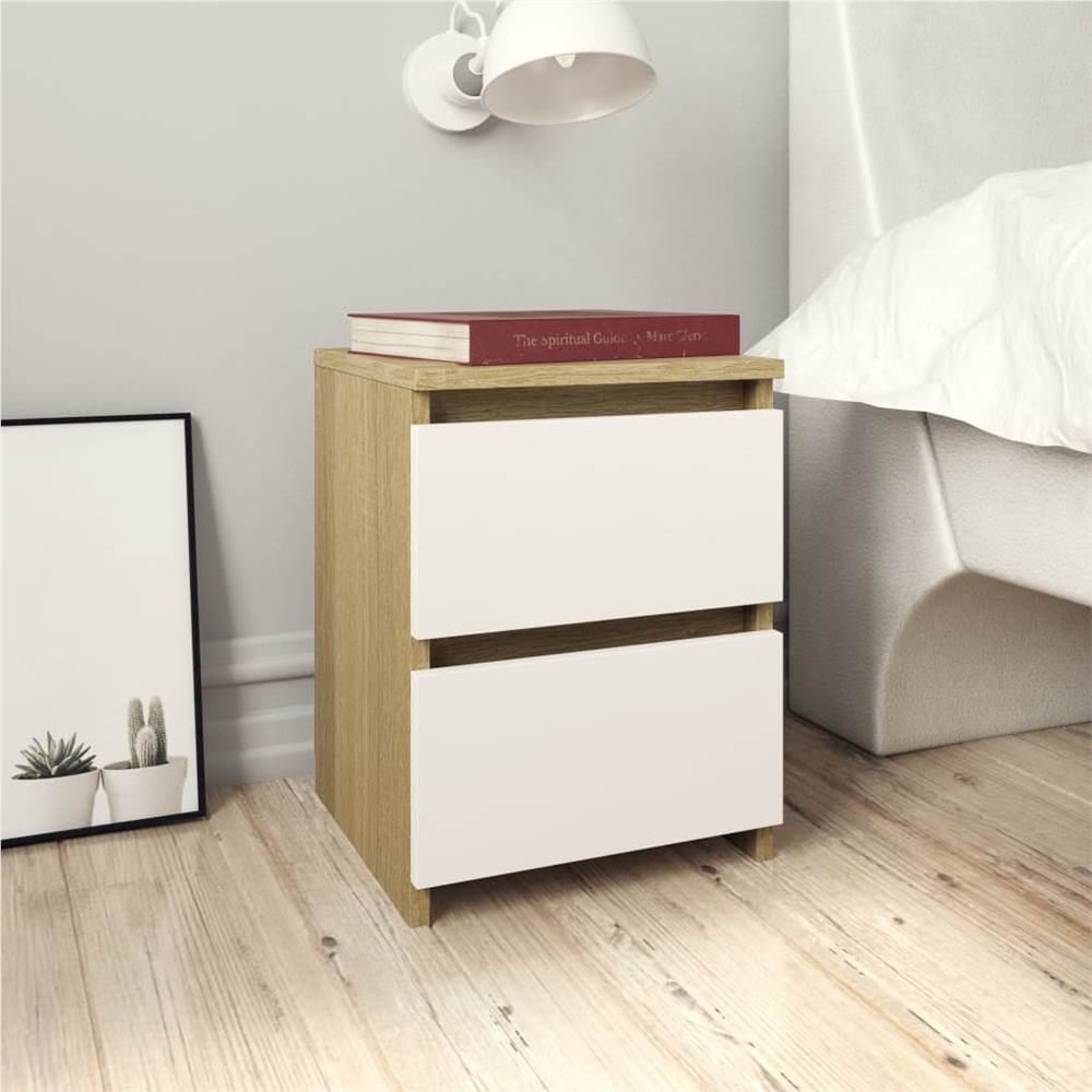 

Bedside Cabinets 2 pcs White and Sonoma Oak 30x30x40 cm Chipboard