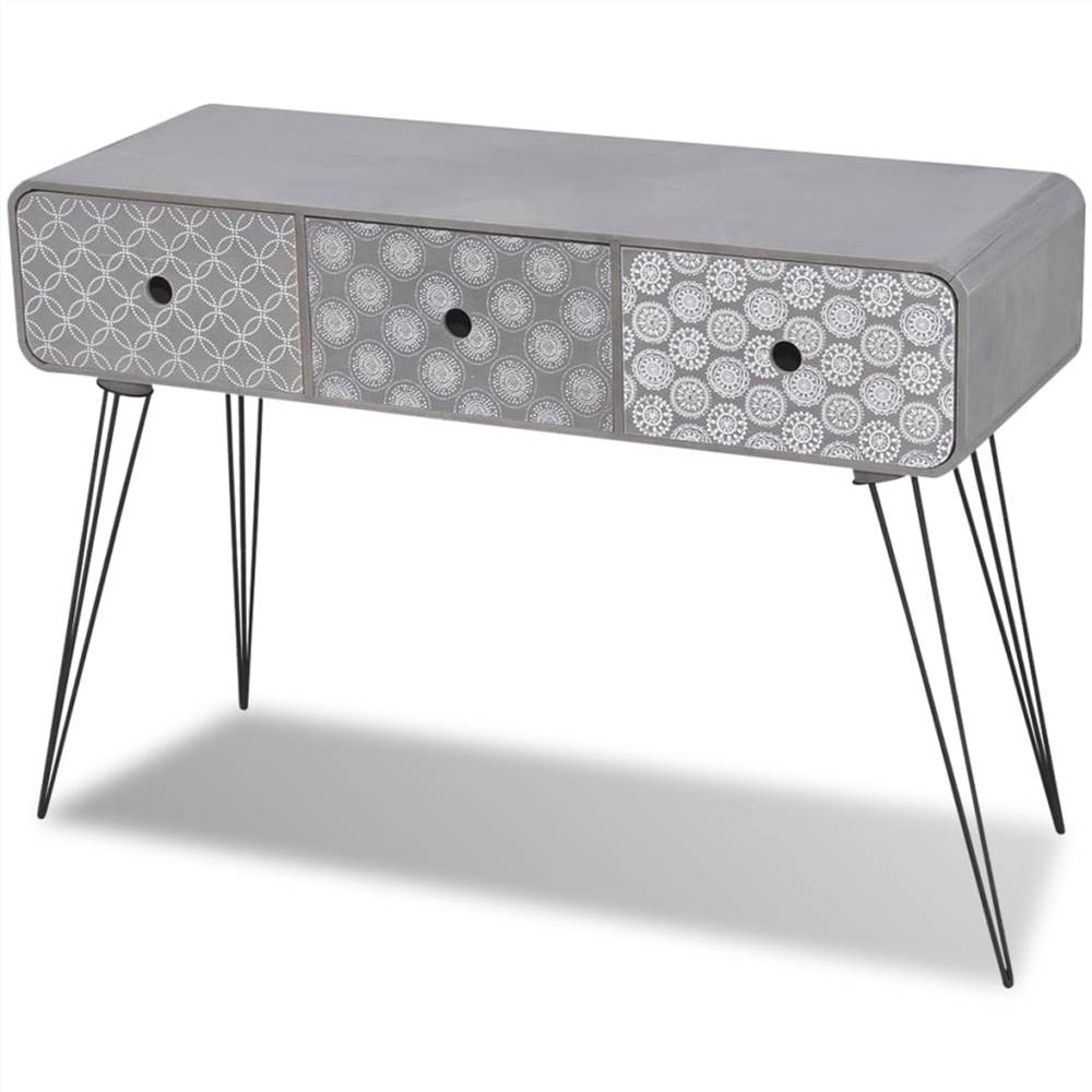 Console Table with 3 Drawers Grey