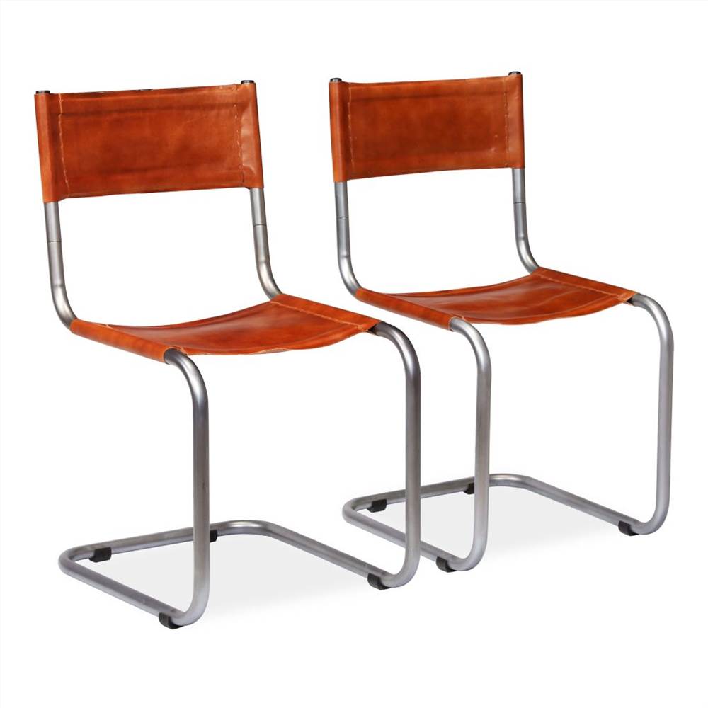 

Dining Chairs 2 pcs Brown Real Leather