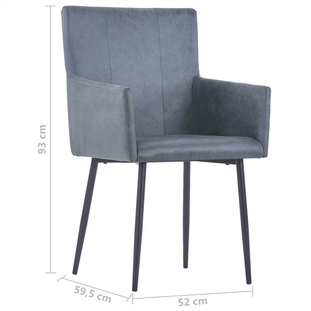 Dining Chairs with Armrests 6 pcs Grey Faux Suede Leather