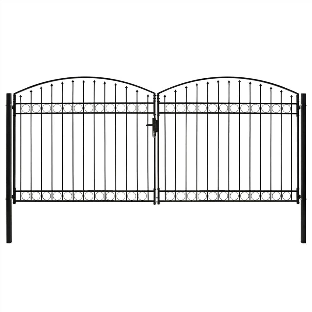 Fence Gate Double Door with Arched Top Steel 400x200 cm Black