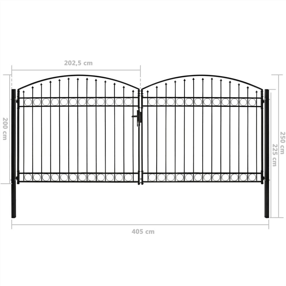 Fence Gate Double Door with Arched Top Steel 400x200 cm Black