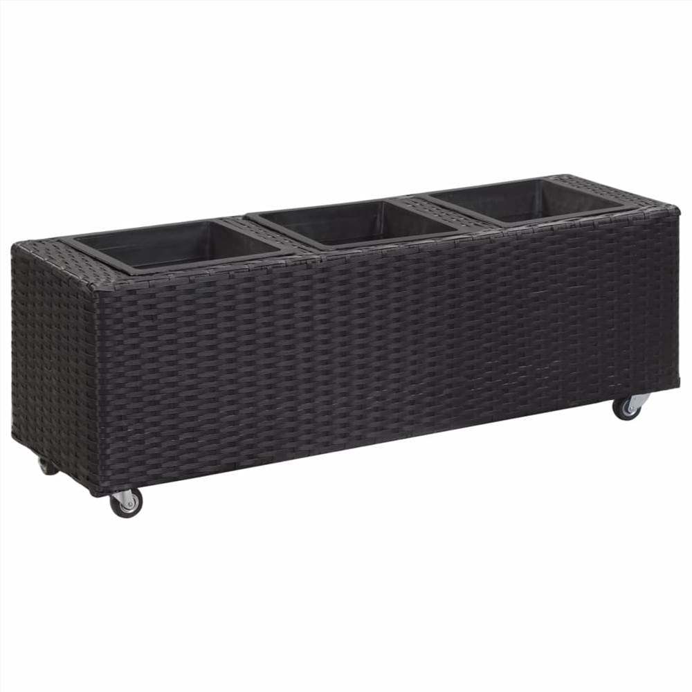 

Garden Raised Bed with 3 Pots 100x30x36 cm Poly Rattan Black