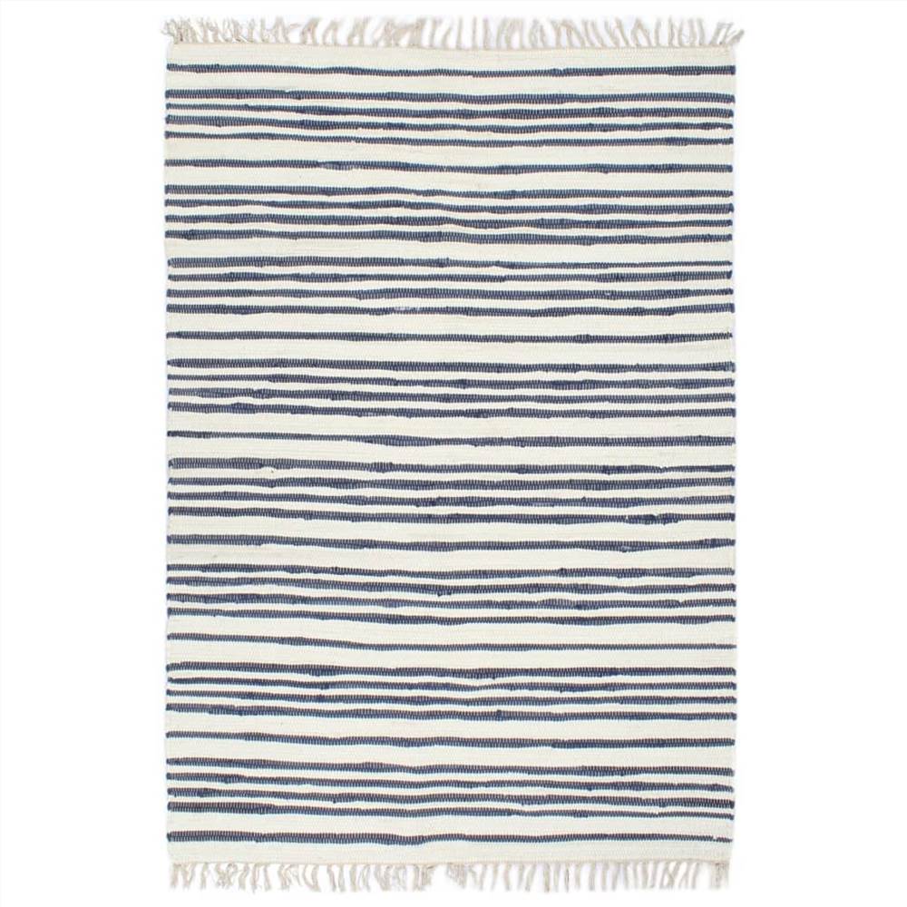 Handgewebter Chindi Teppich Baumwolle 160x230 cm Blau und Weiß