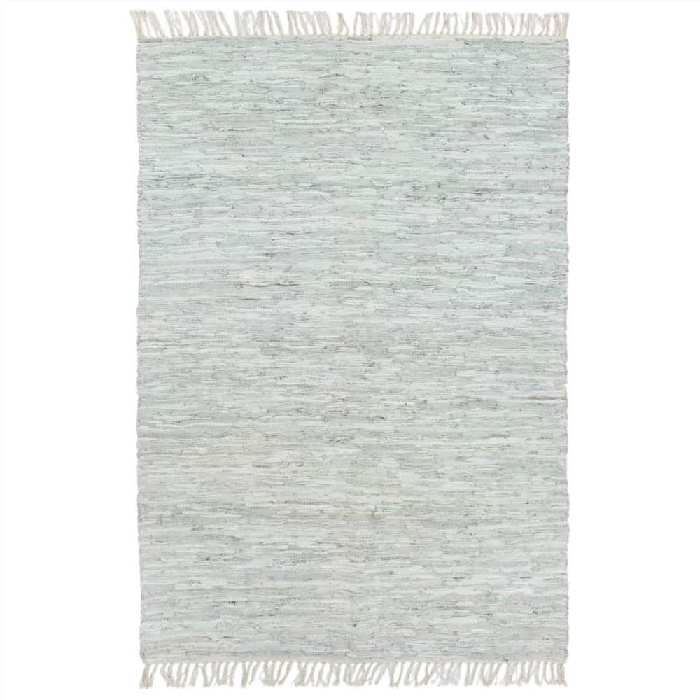 Hand-woven Chindi Rug Leather 80x160 cm Light Grey