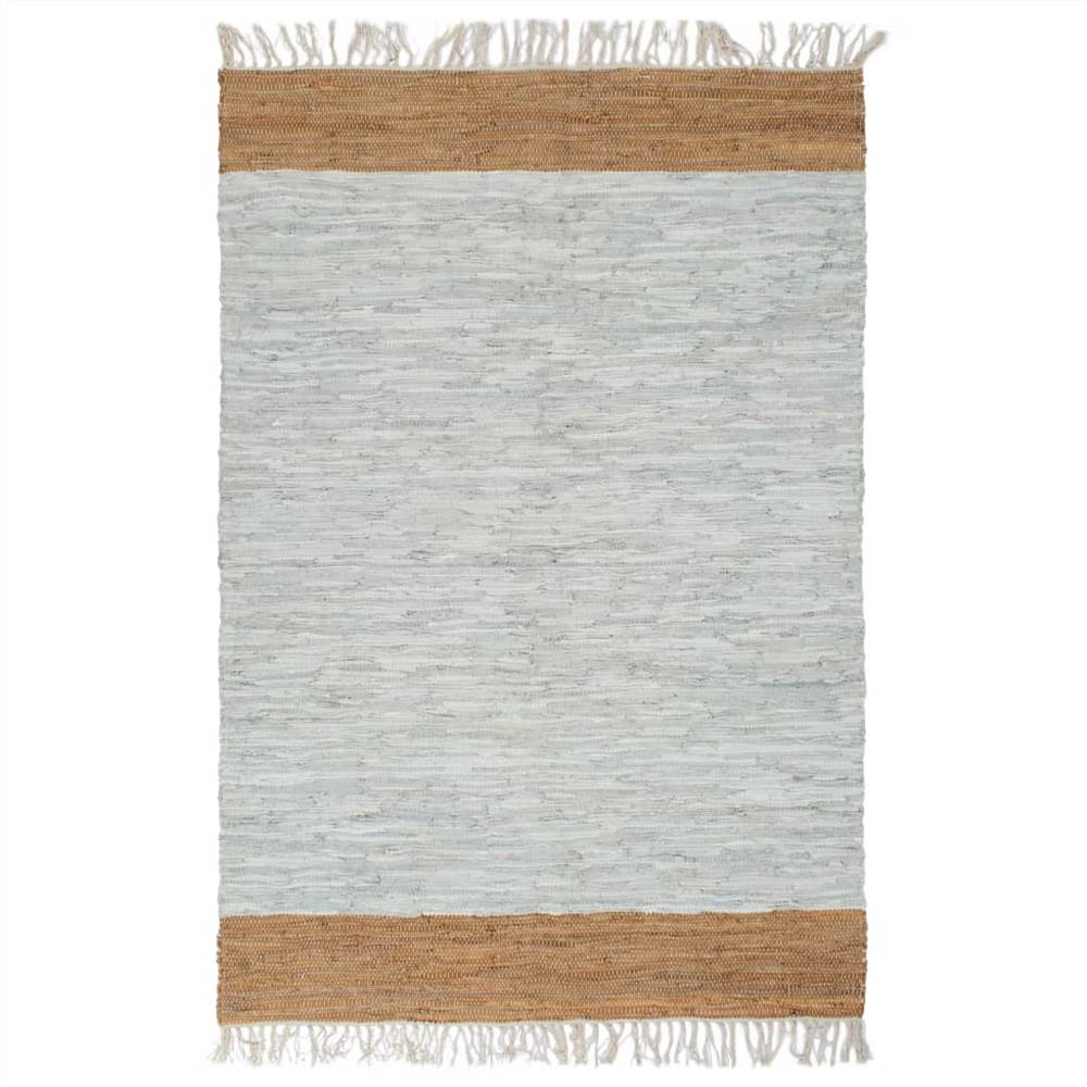 Hand-woven Chindi Rug Leather 80x160 cm Light Grey and Tan