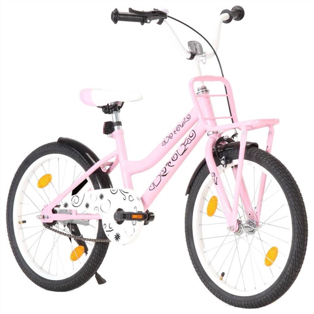 Bicicletta per bambini con portapacchi anteriore da 20 pollici rosa e nero