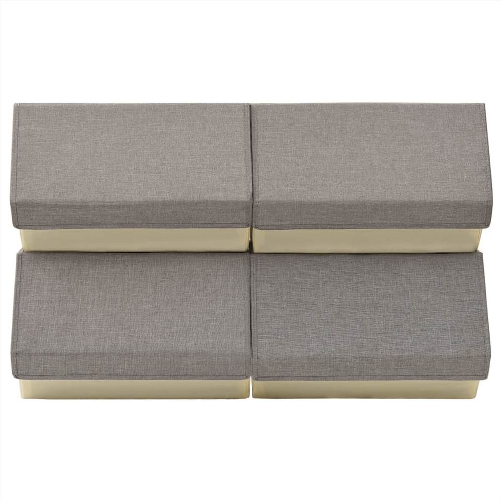 Stackable Storage Boxes with Lid Set of 4 pcs Fabric Grey&Cream