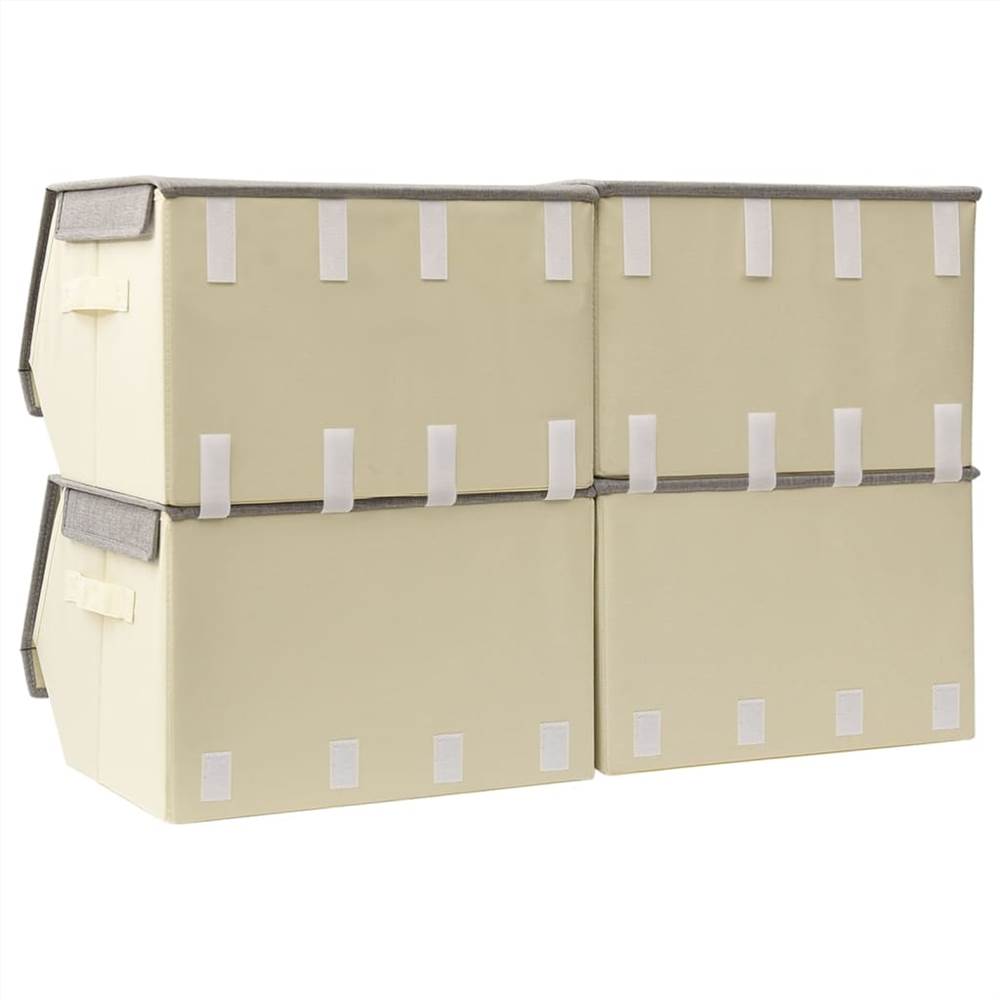 Stackable Storage Boxes with Lid Set of 4 pcs Fabric Grey&Cream