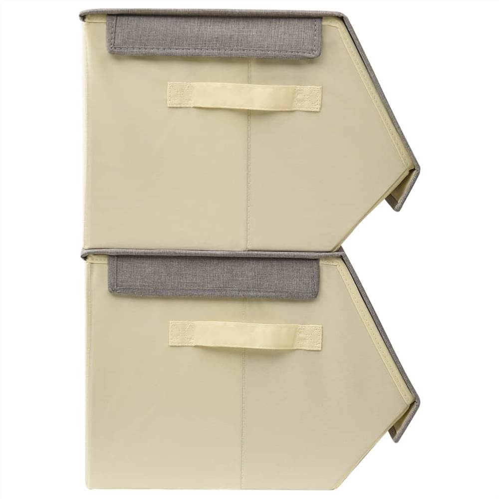 Stackable Storage Boxes with Lid Set of 4 pcs Fabric Grey&Cream