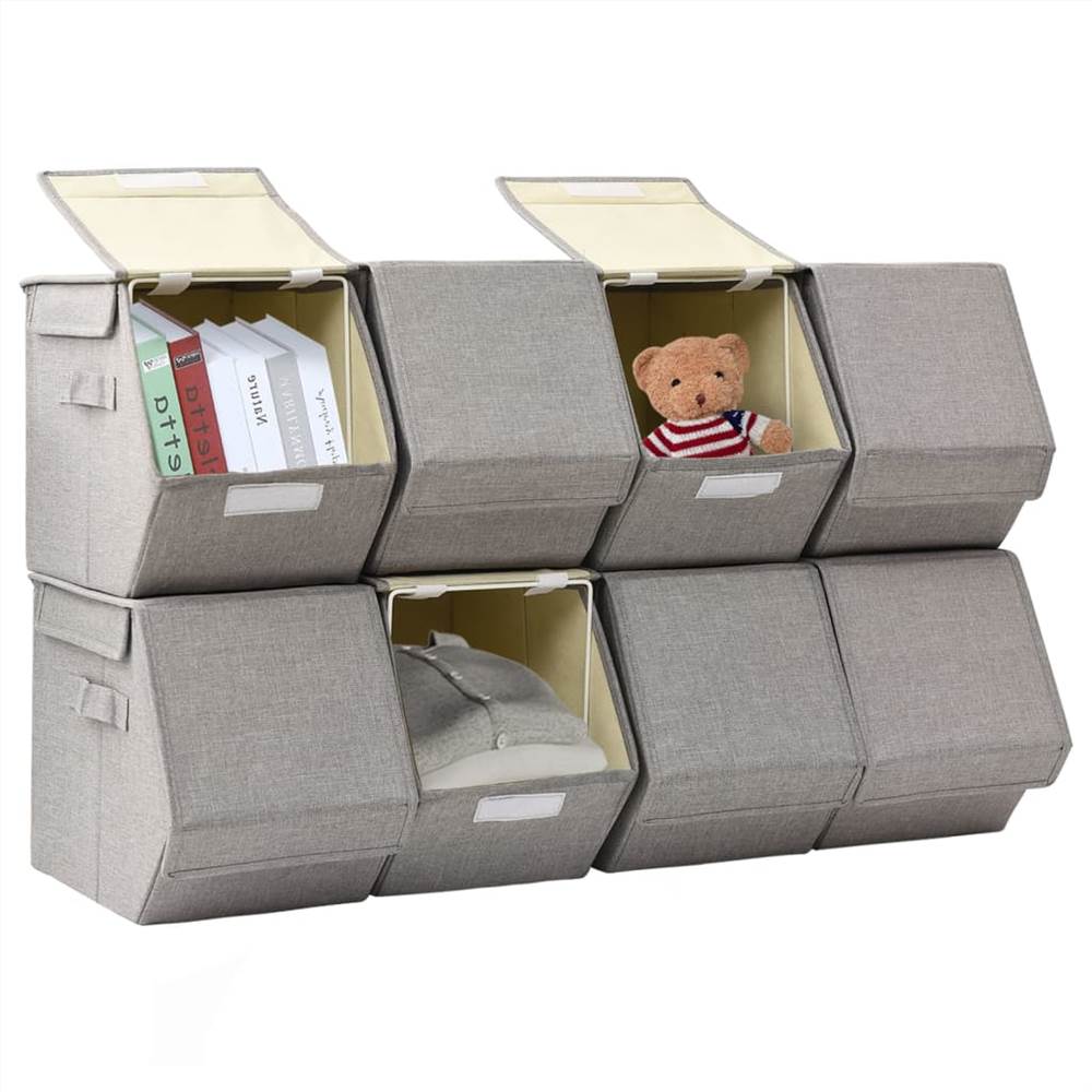 Stackable Storage Boxes with Lid Set of 8 pcs Fabric Grey