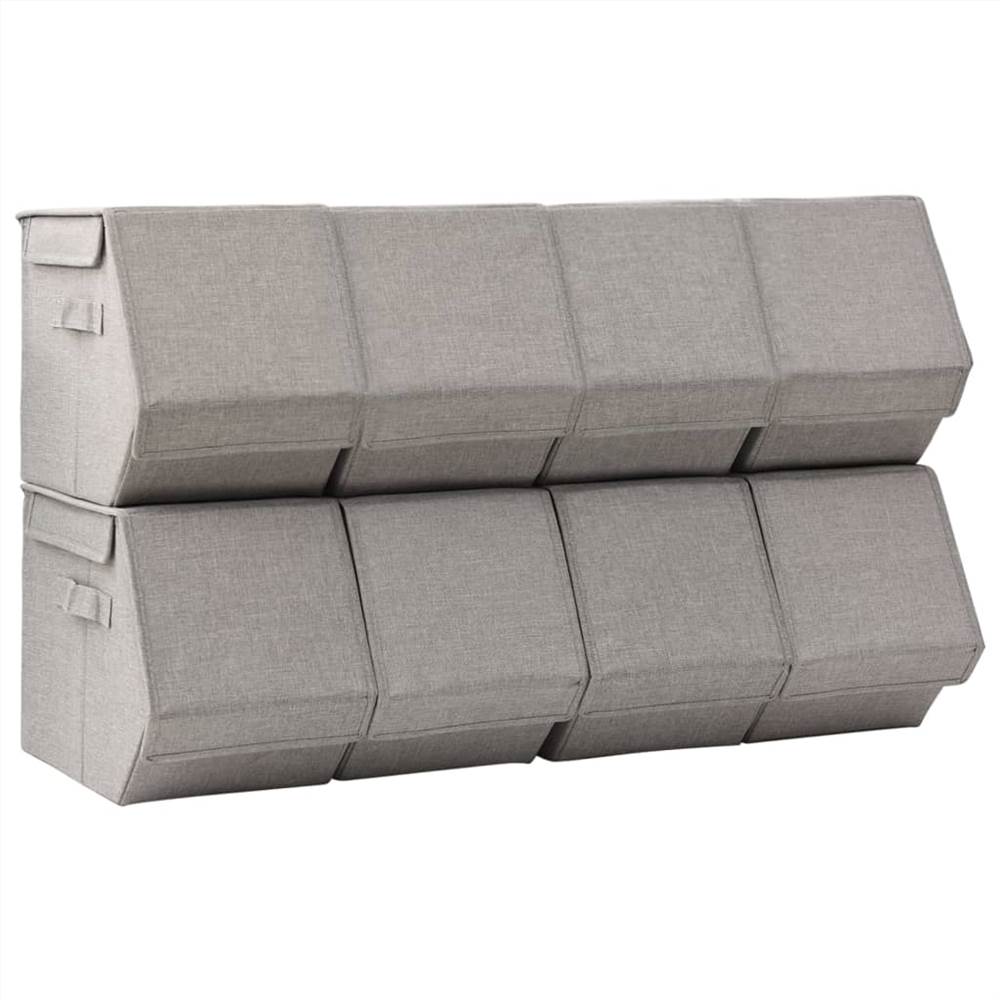 Stackable Storage Boxes with Lid Set of 8 pcs Fabric Grey