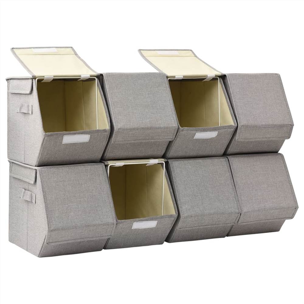Stackable Storage Boxes with Lid Set of 8 pcs Fabric Grey