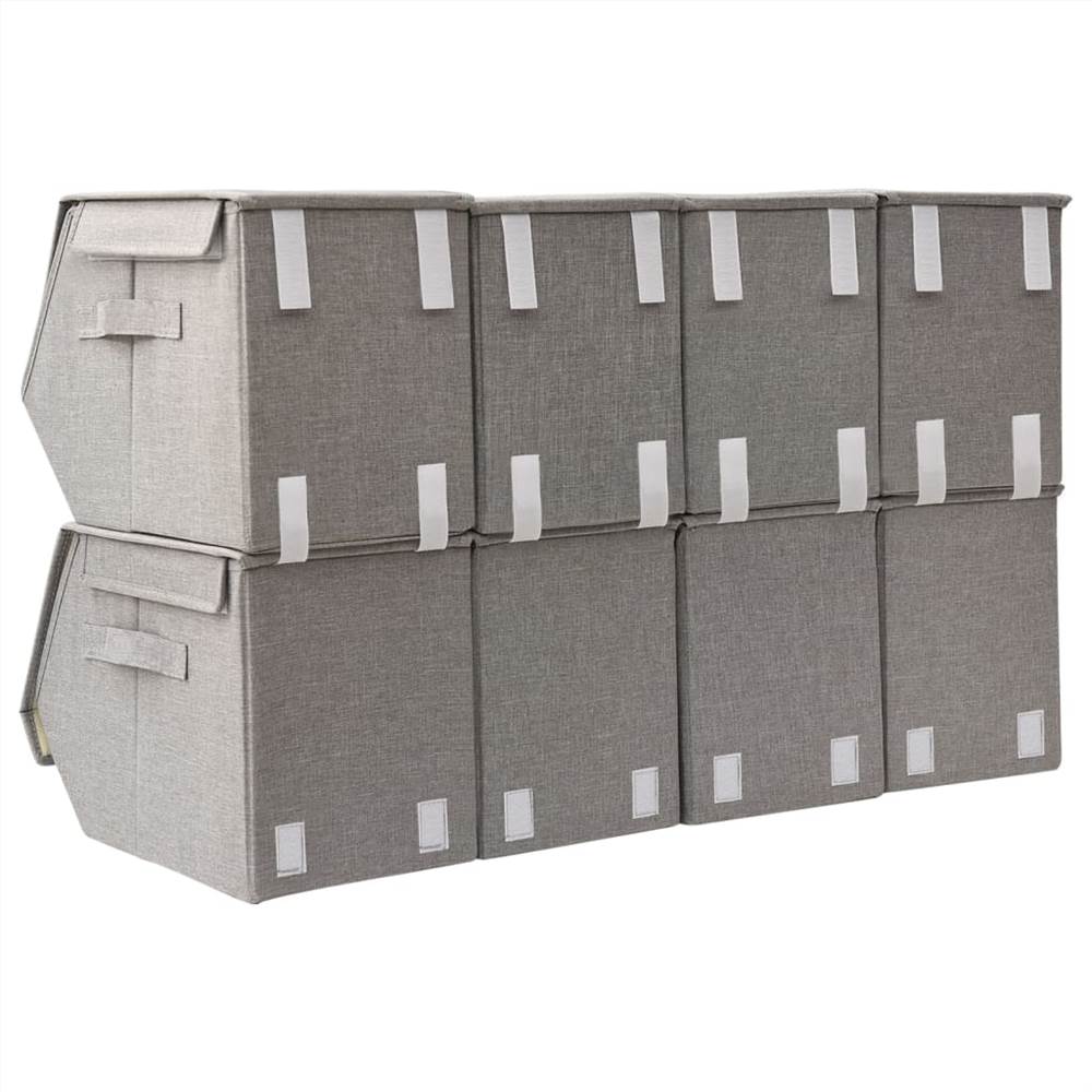 Stackable Storage Boxes with Lid Set of 8 pcs Fabric Grey