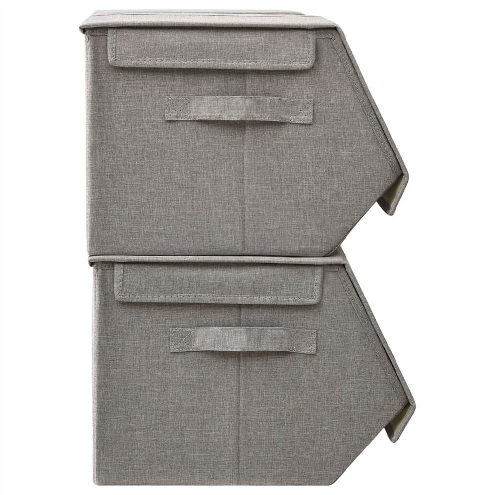Stackable Storage Boxes with Lid Set of 8 pcs Fabric Grey