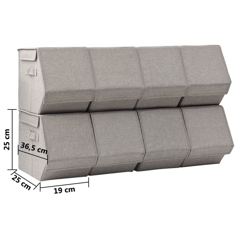 Stackable Storage Boxes with Lid Set of 8 pcs Fabric Grey