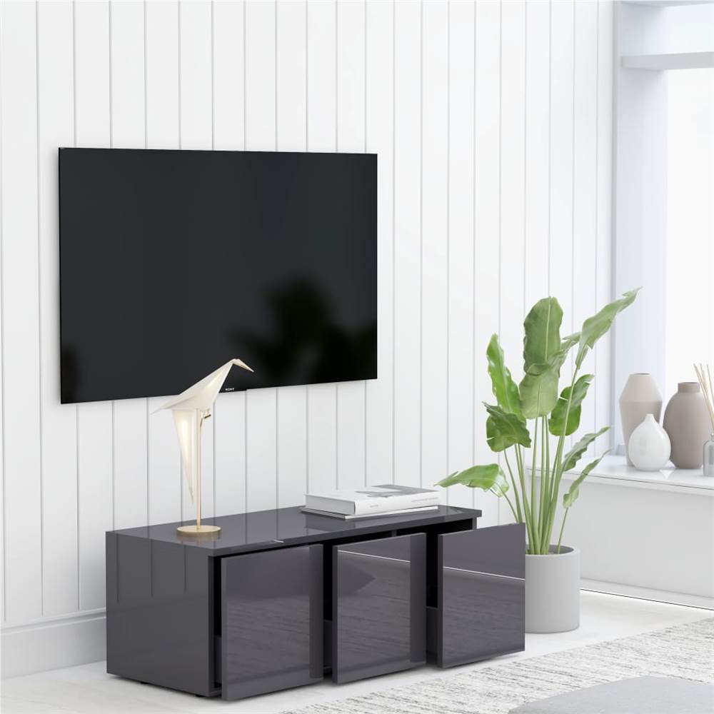TV Cabinet High Gloss Grey 80x34x30 cm Chipboard