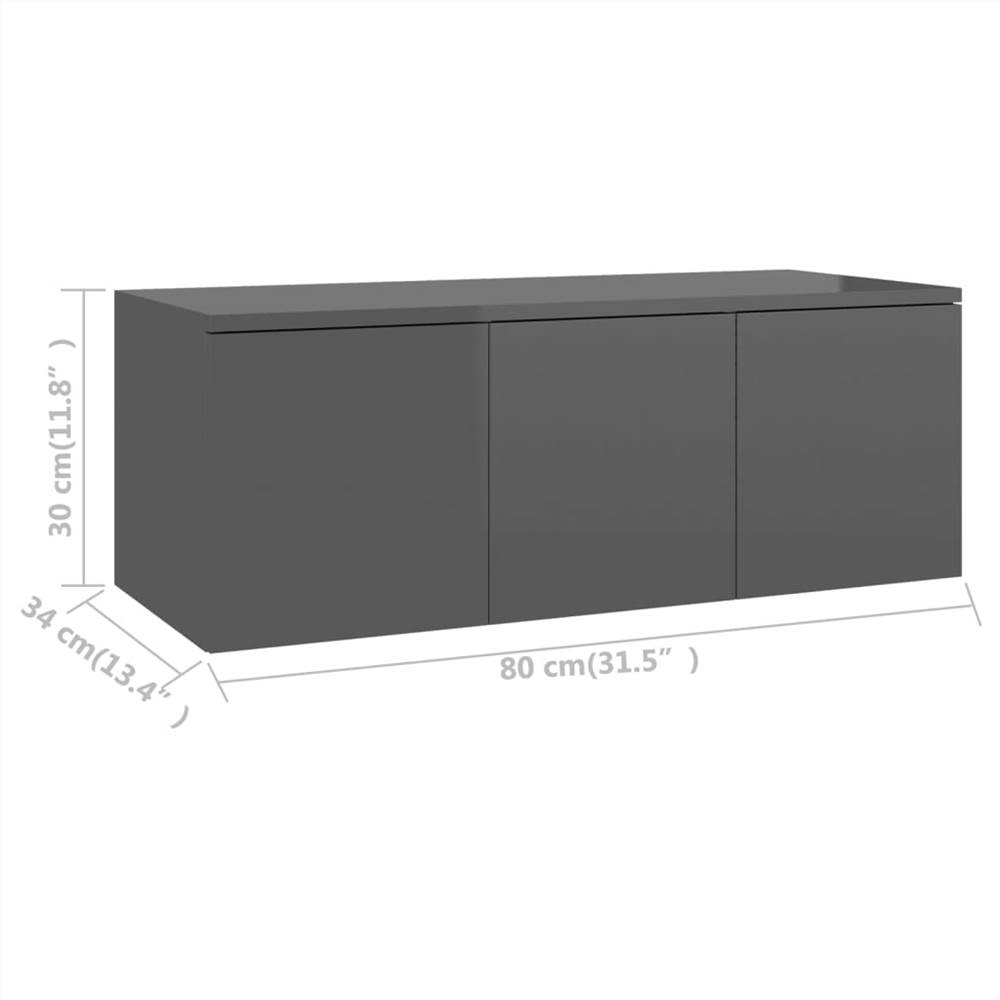 TV Cabinet High Gloss Grey 80x34x30 cm Chipboard