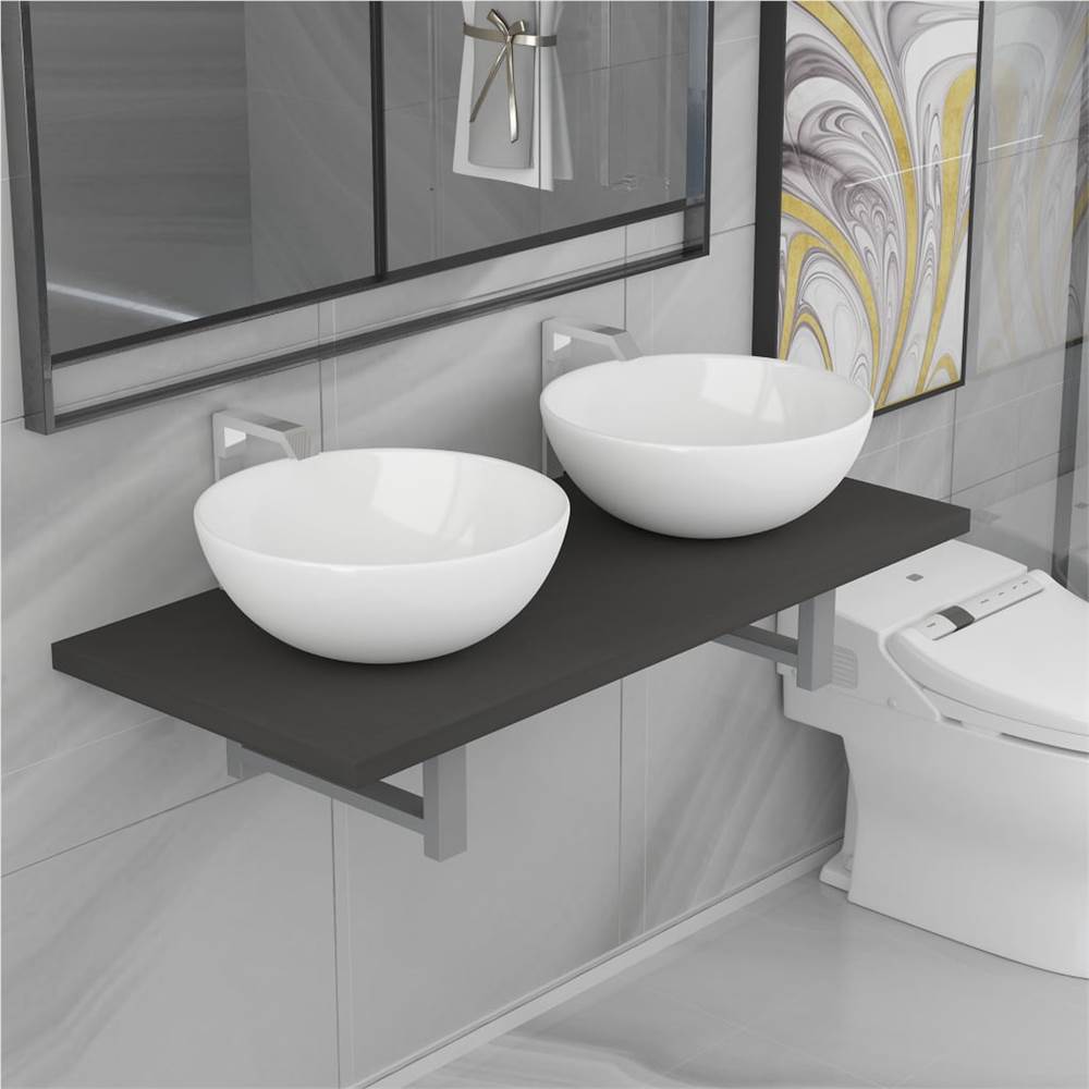 

Three Piece Bathroom Furniture Set Ceramic Grey