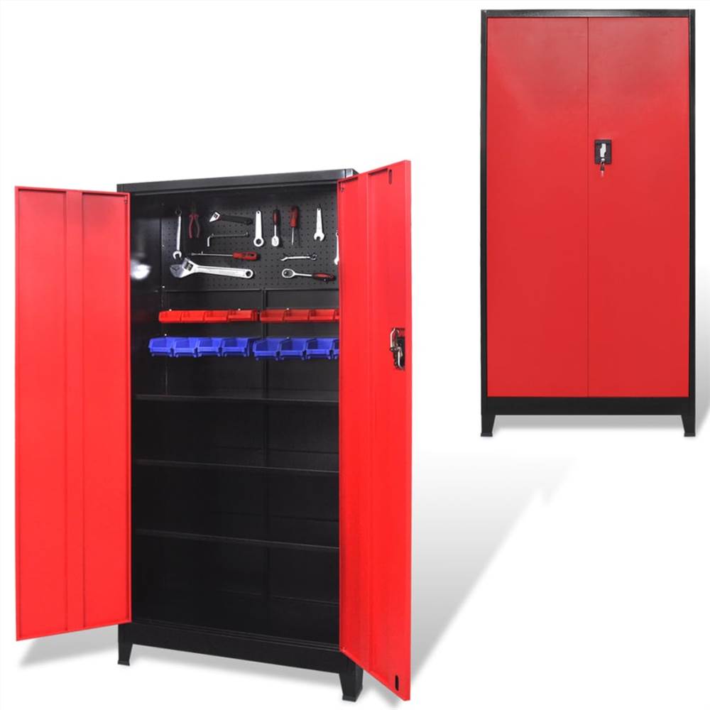 

Tool Cabinet with 2 Doors Steel 90x40x180 cm Black and Red