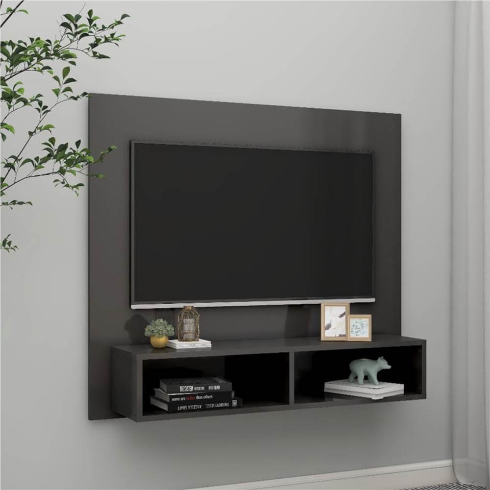Wall TV Cabinet High Gloss Grey 102x23.5x90 cm Chipboard