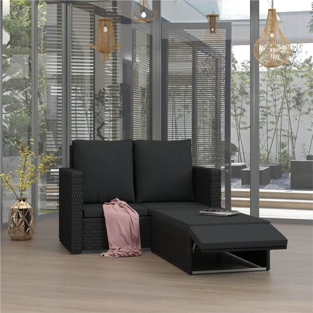 

2 Piece Garden Lounge Set with Cushions Poly Rattan Black