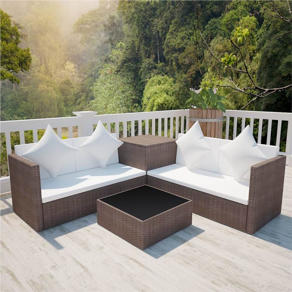 

4 Piece Garden Lounge Set with Cushions Poly Rattan Brown