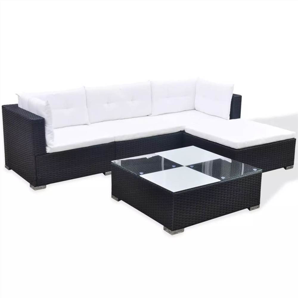 

5 Piece Garden Lounge Set with Cushions Poly Rattan Black