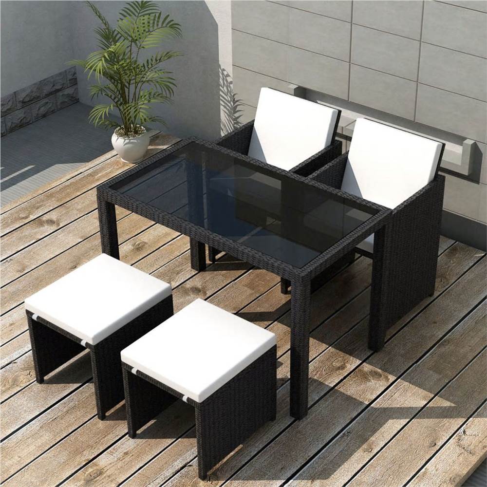 

5 Piece Outdoor Dining Set with Cushions Poly Rattan Black