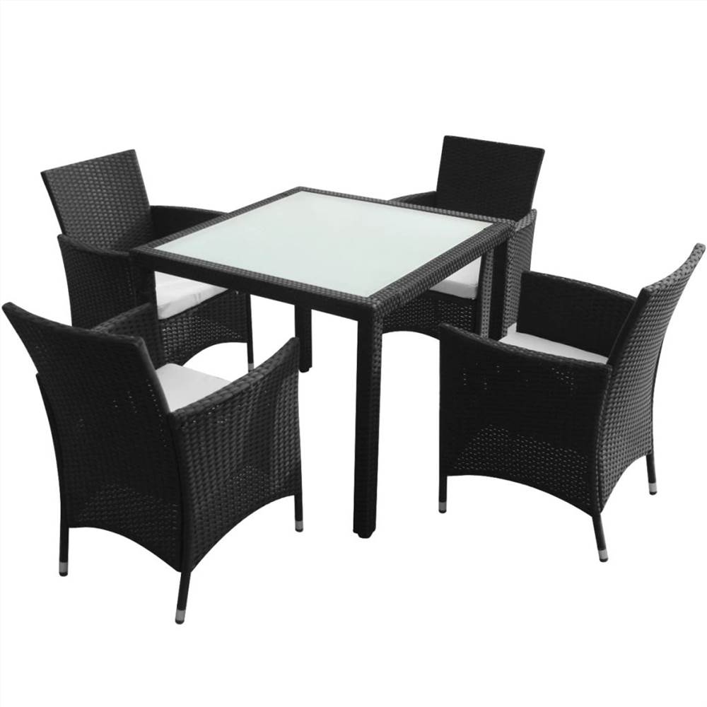 

5 Piece Outdoor Dining Set with Cushions Poly Rattan Black