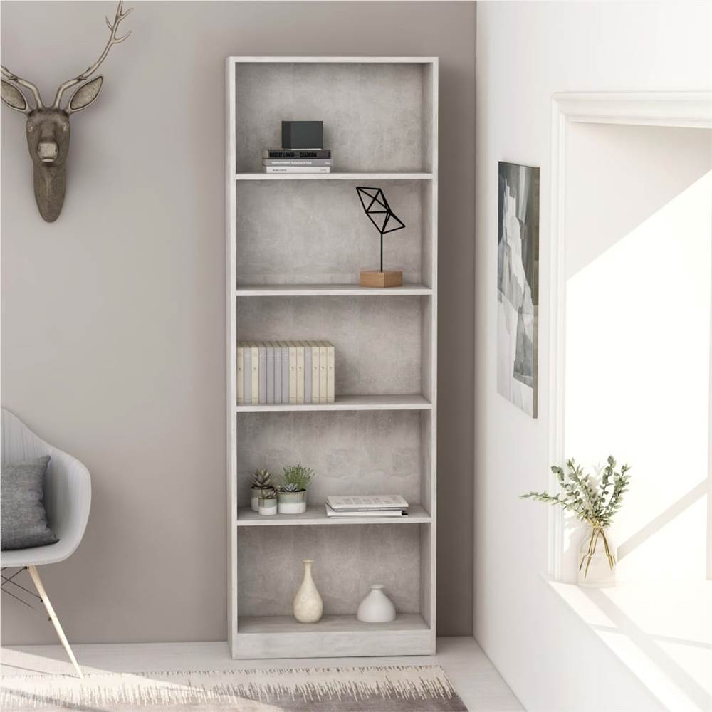 

5-Tier Book Cabinet Concrete Grey 60x24x175 cm Chipboard