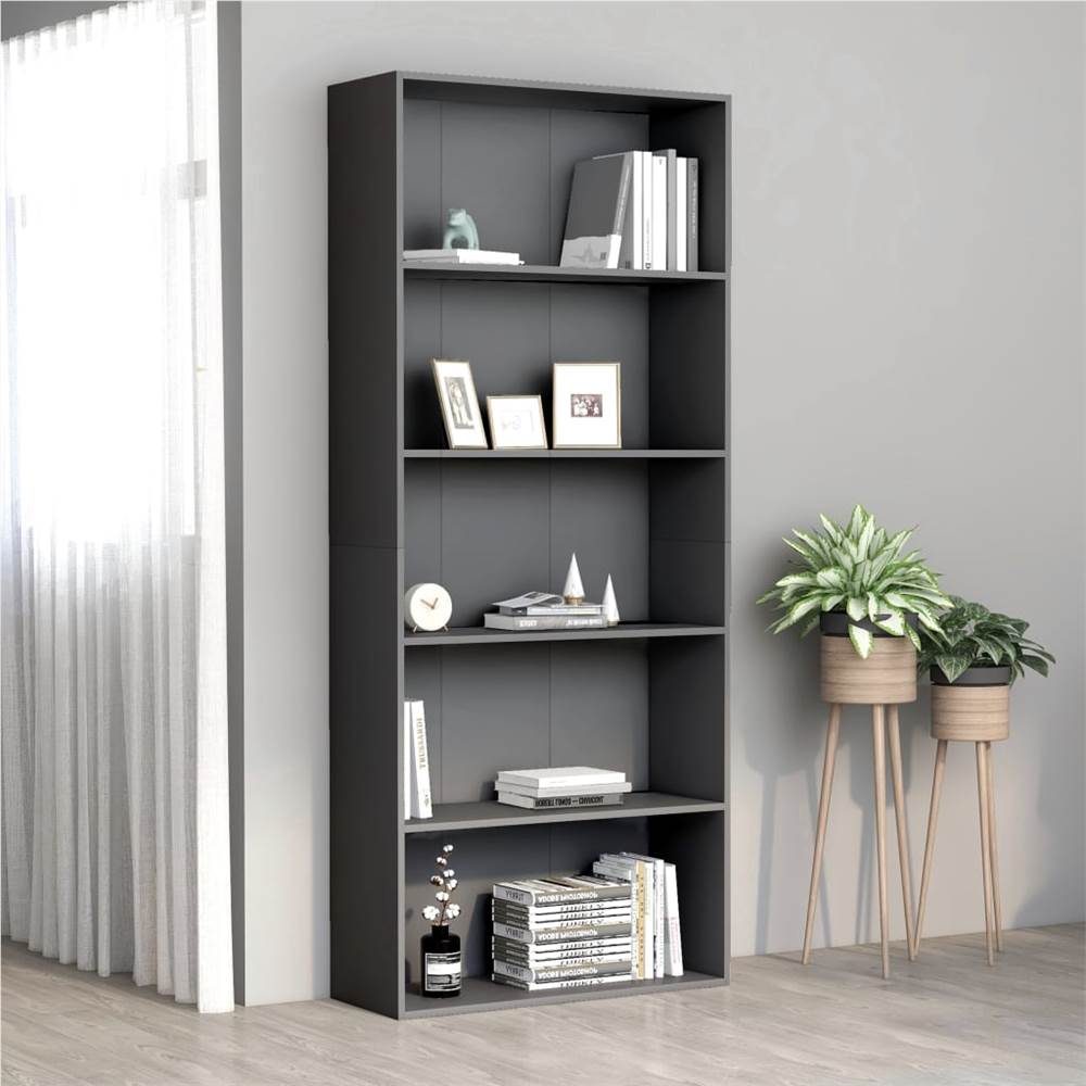 

5-Tier Book Cabinet Grey 80x30x189 cm Chipboard