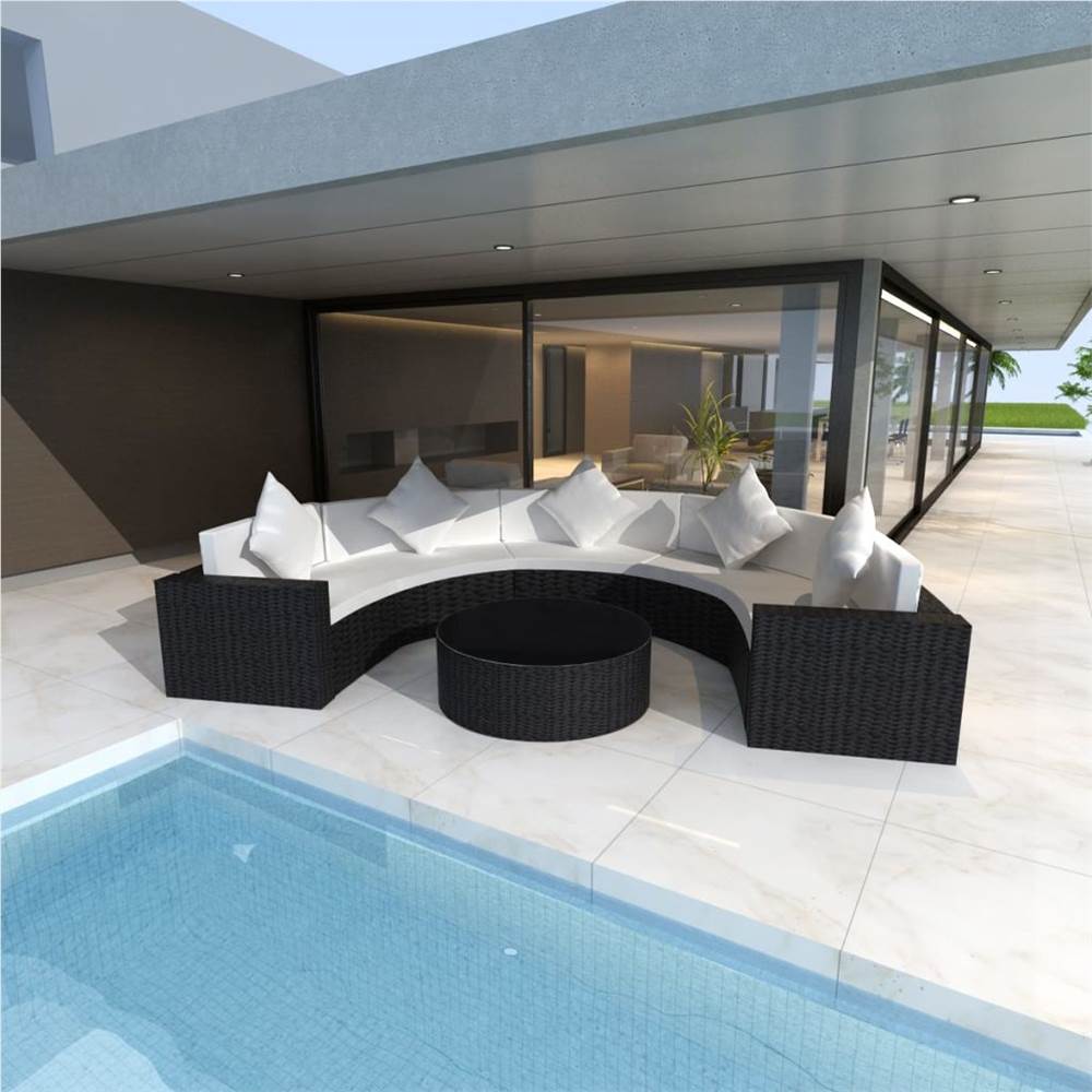 

6 Piece Garden Lounge Set with Cushions Poly Rattan Black