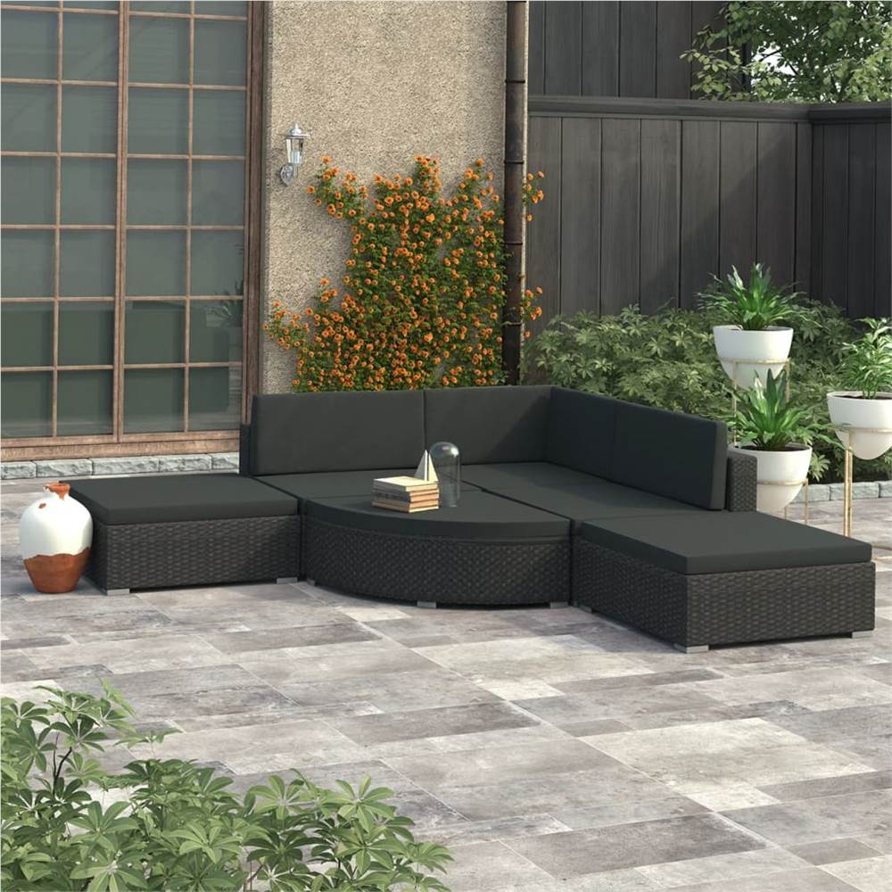 

6 Piece Garden Lounge Set with Cushions Poly Rattan Black