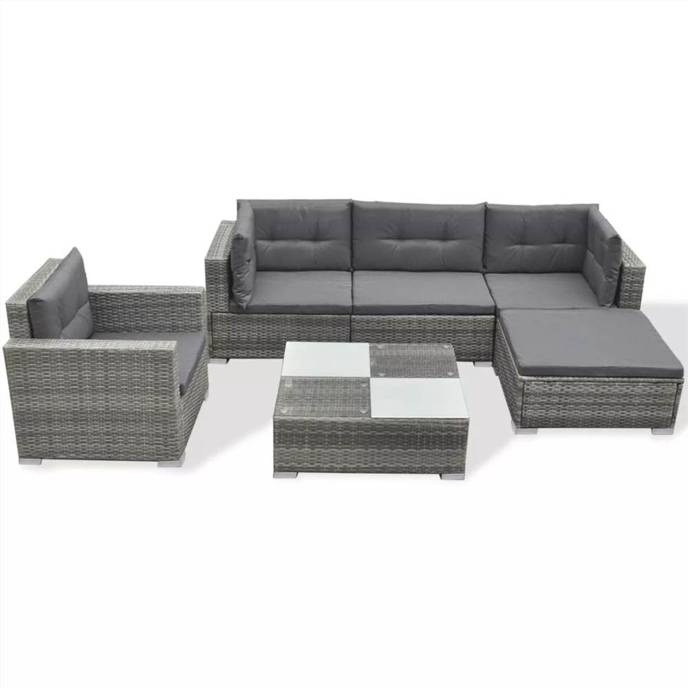 

6 Piece Garden Lounge Set with Cushions Poly Rattan Grey