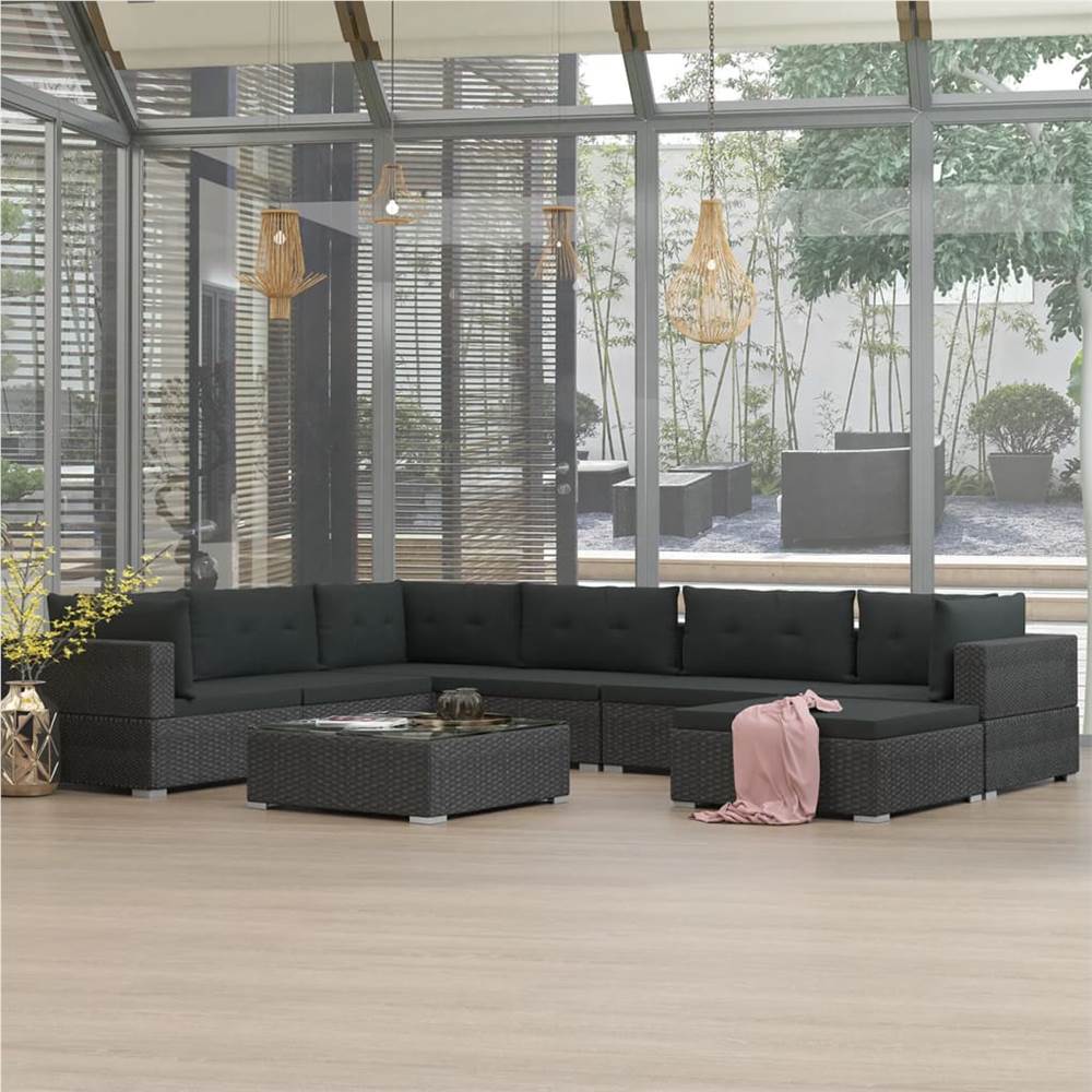

8 Piece Garden Lounge Set with Cushions Poly Rattan Black
