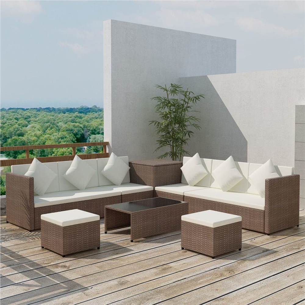 

8 Piece Garden Lounge Set with Cushions Poly Rattan Brown